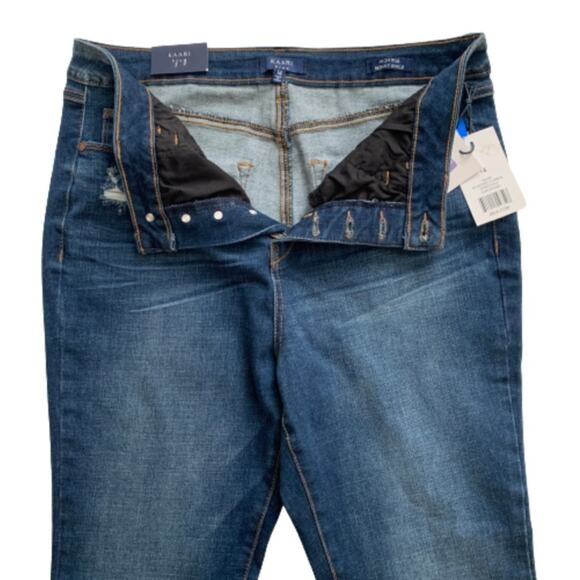 Kaari Blue Jeans Button Fly High Rise Frayed Hem Skinny Ankle Jeans Size 14 NEW - Picture 4 of 14